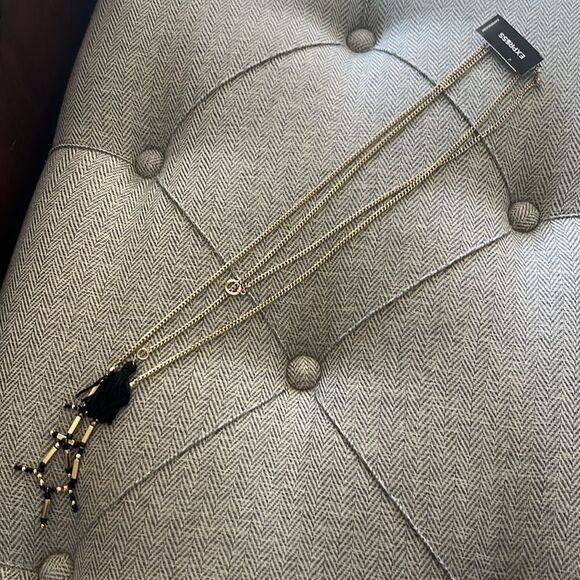 NWT Express Elegant Black and Gold Necklace with Lariat detail - Picture 2 of 11